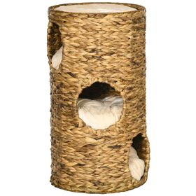 PawHut Cat Condo Tower 3 Story Indoor Kitty House with Removable Cushions Beige